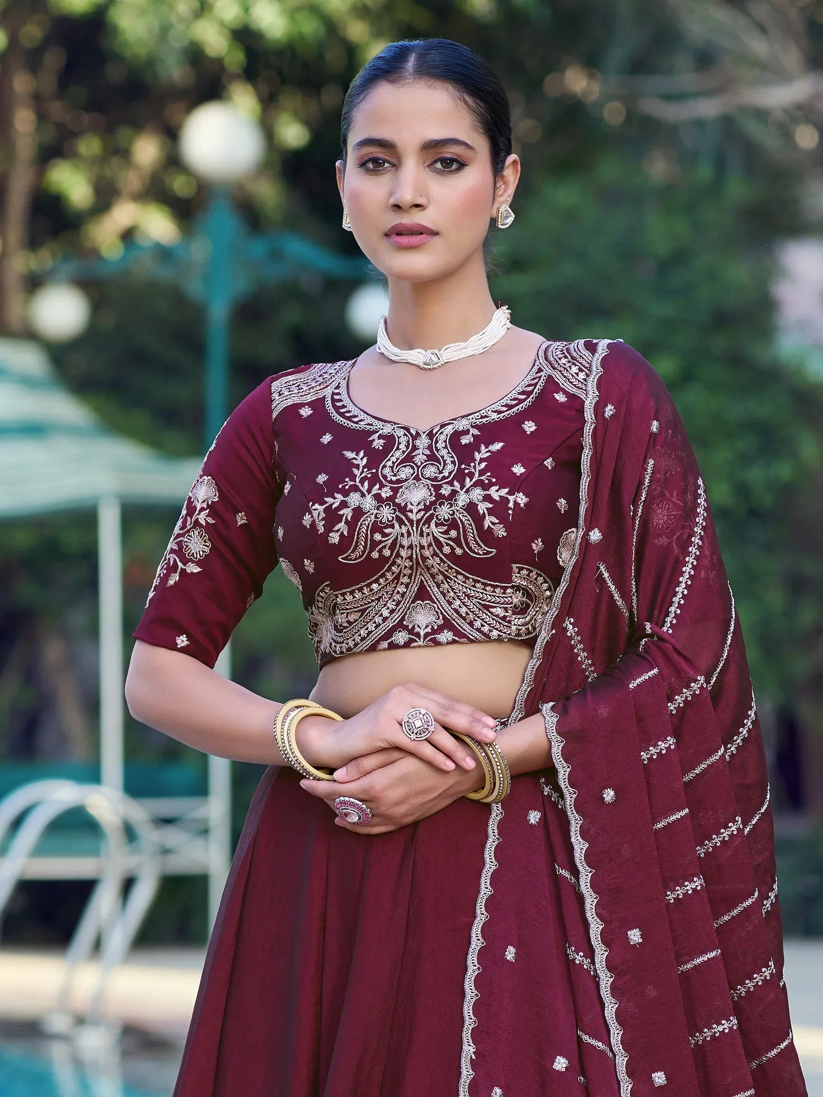Gorgeous Maroon Sequins Crushed Wedding Wear Lehenga Choli