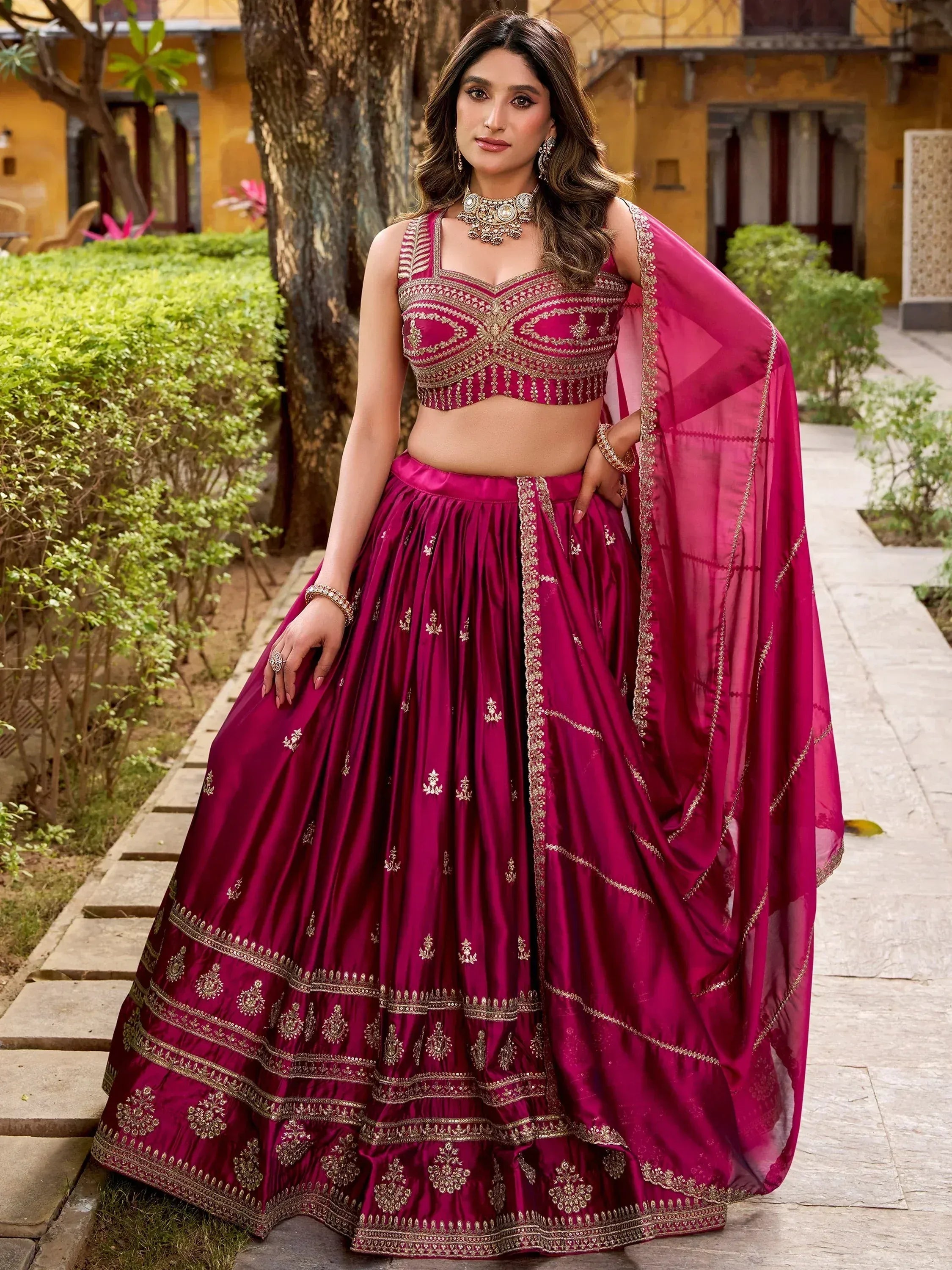 Adorable Pink Embroidered Silk Engagement Wear Lehenga Choli