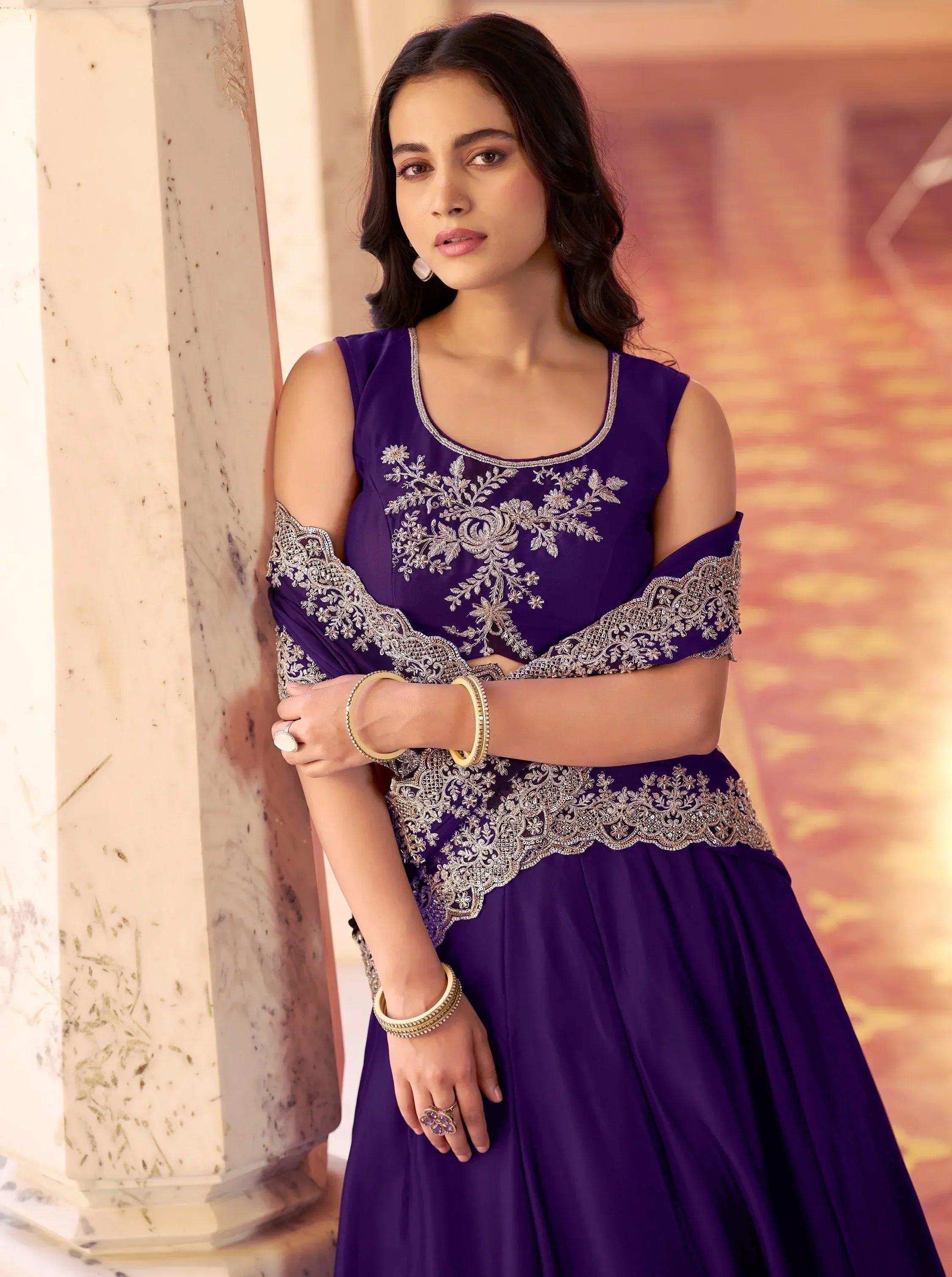 Charming Purple Sequins Silk Festive Wear Lehenga Choli With Dupatta