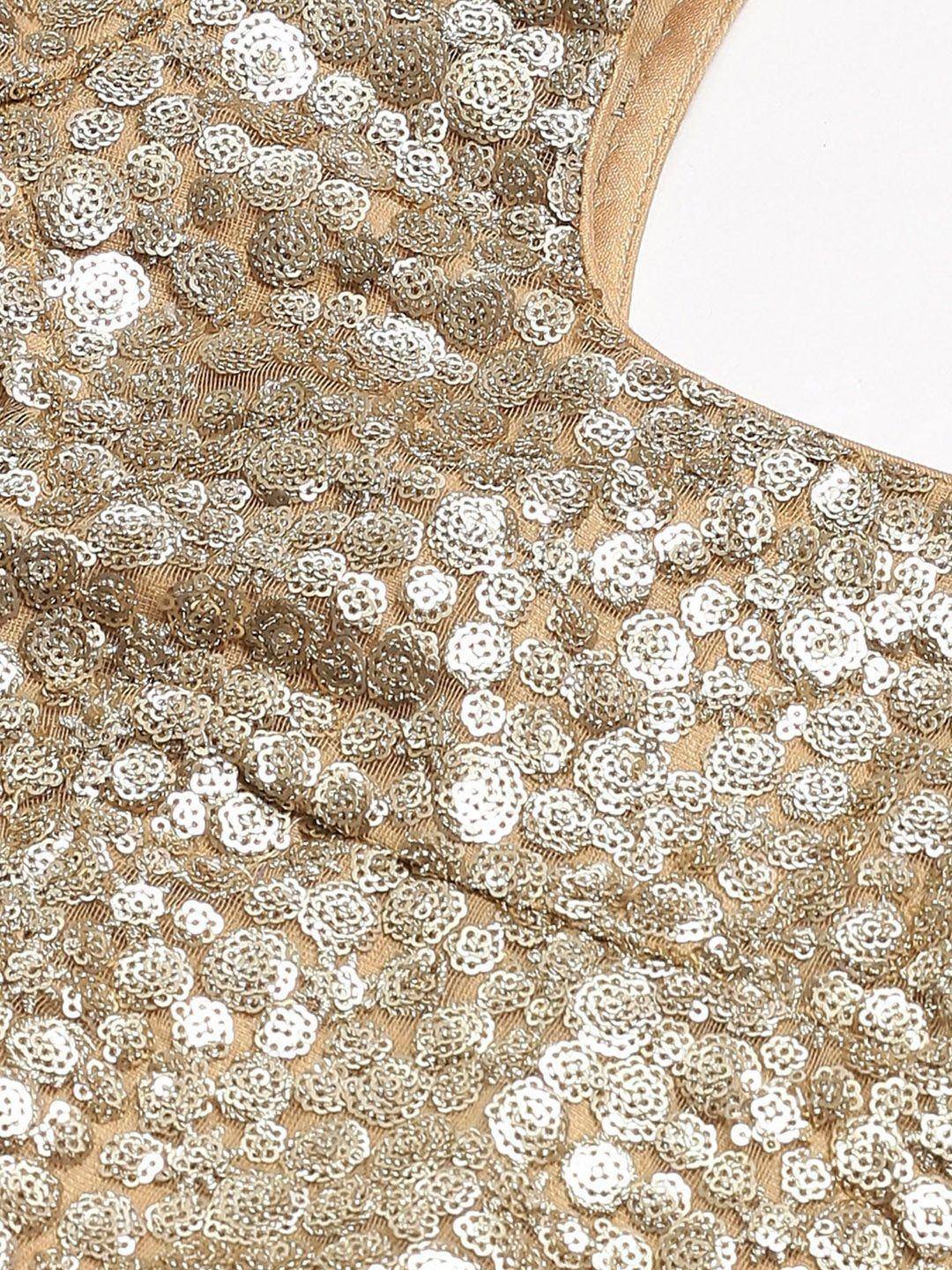 Gold and silver floral sequin embroidery on ethnic wear blouse fabric