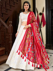 Stunning Off White Georgette Lucknowi Work Lehenga Choli