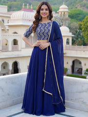 Wonderful Royal Blue Embroidered Georgette Festive Wear Lehenga Choli