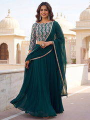 Incredible Green Embroidered Georgette Wedding Wear Lehenga Choli