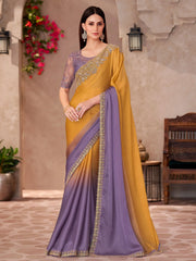 Timeless Mustard Yellow Border Work Chiffon Saree With Blouse