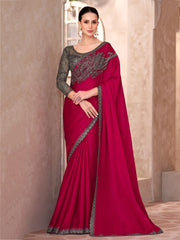 Beautiful Red Chiffon Sequins Work Traditional Saree With Blouse