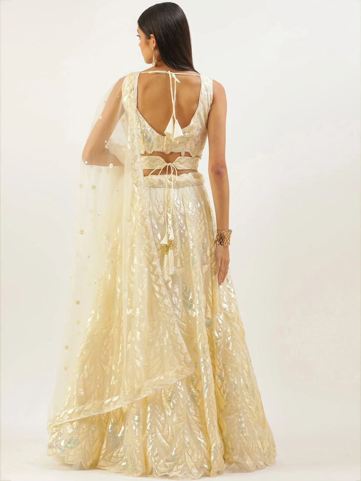 Attractive Beige Sequins Net Wedding Wear Lehenga Choli With Dupatta