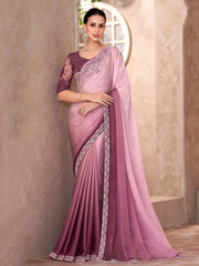 Delicate Baby Pink Chiffon Designer Ombre Saree With Blouse