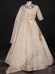 Alluring Cream Sequins Embroidered Georgette Festive Lehenga Choli