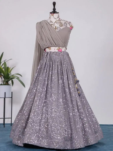 Engaging Light Purple Sequins Embroidered Georgette Lehenga Choli