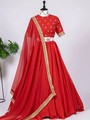 Lavish Scarlet Red Sequined Georgette Bridesmaid Lehenga Choli