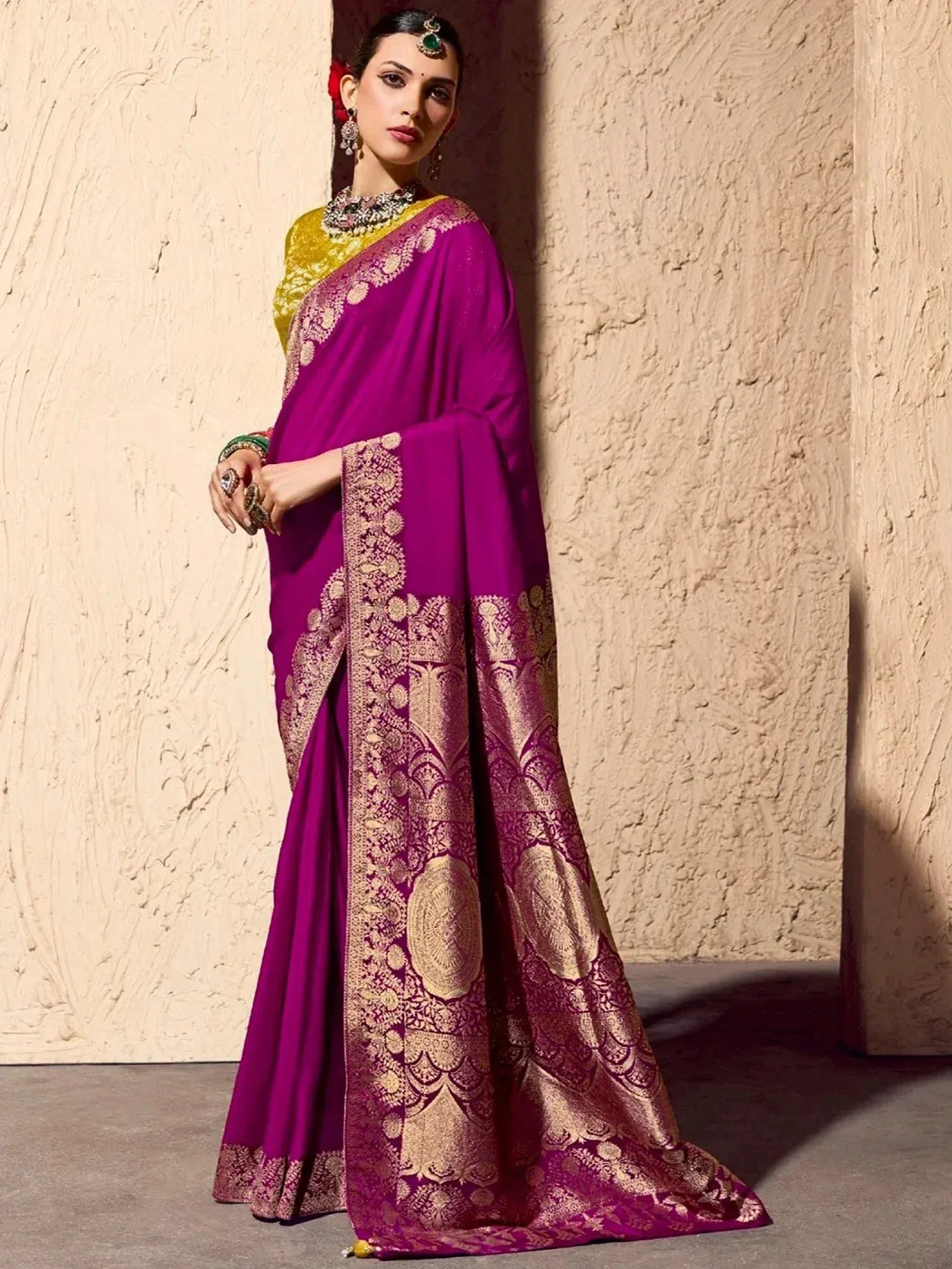 Attractive Pink Zari Weaving Georgette Festive Wear Saree With Blouse