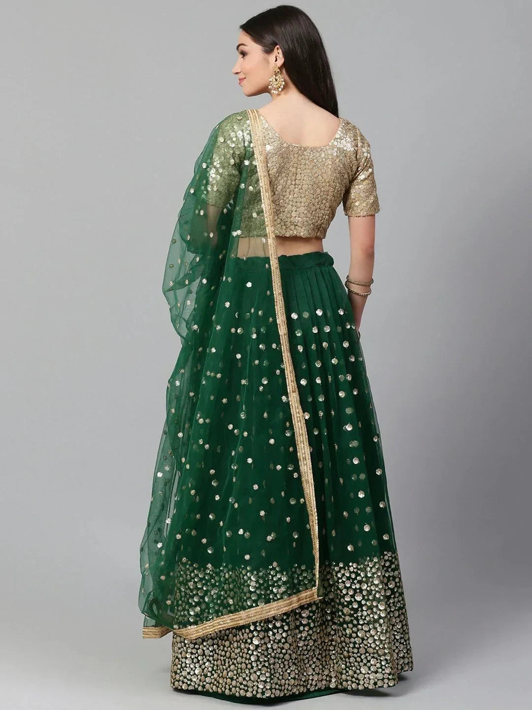 Green & Golden Semi-Stitched Myntra Festive Lehenga & Unstitched Blouse with Dupatta