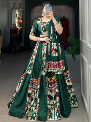 Irresistible Green Digital Printed Silk Traditional Lehenga Choli