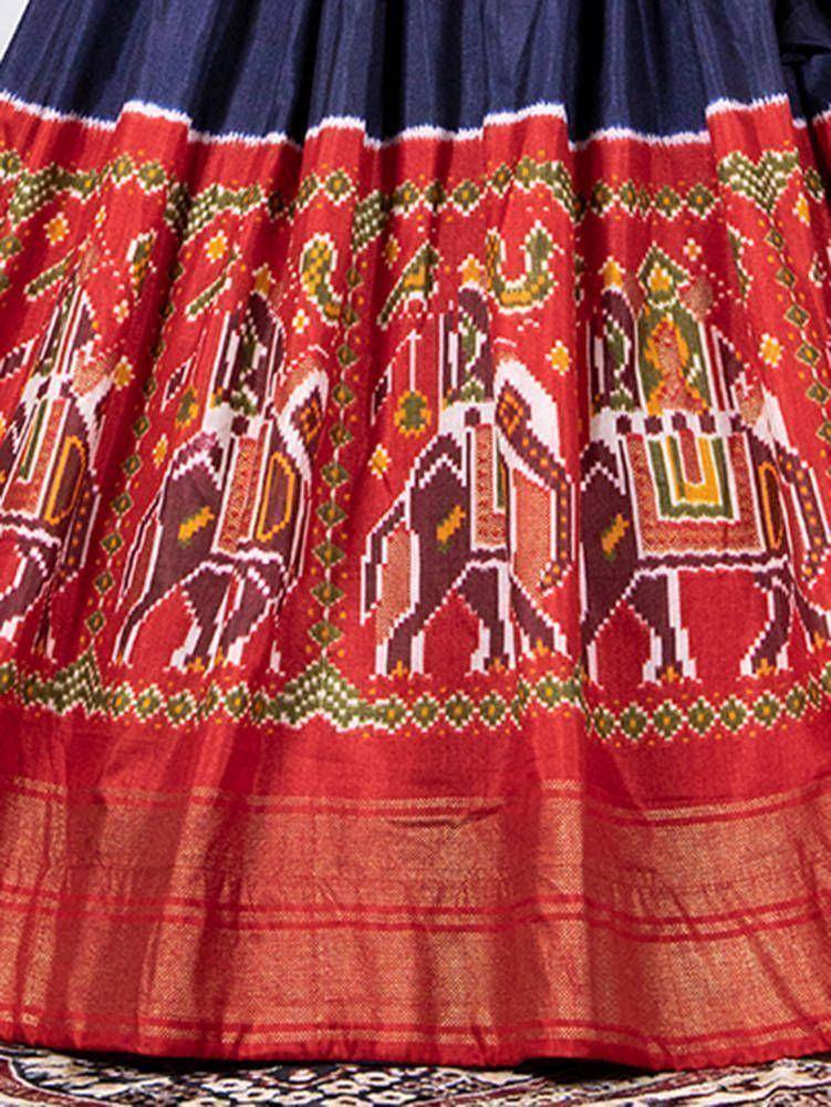 Red and navy blue ethnic skirt with elephant print, traditional Indian wear