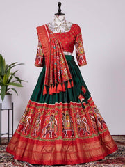 Marvelous Green Dola Silk Patola Print Traditional Wear Ghaghra Choli For Navratri