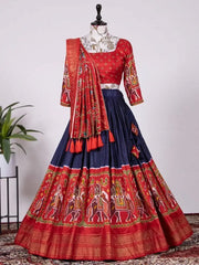 Incredible Navy Blue Dola Silk Patola Print Special Garba Wear Chaniya Choli