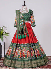 Fabulous Red Dolla Silk Patola Print Navratri Wear Chaniya Choli