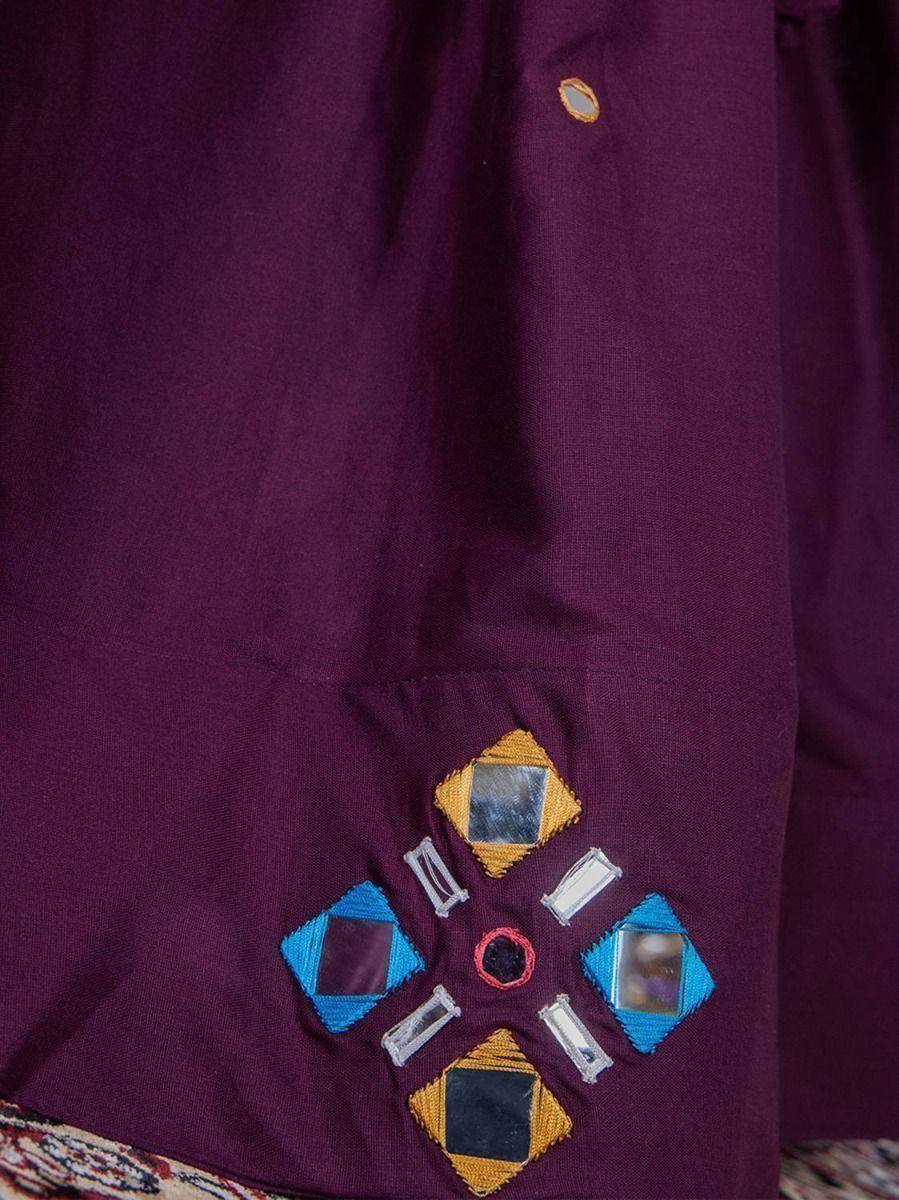 Purple ethnic kurta with mirror and thread embroidery detail