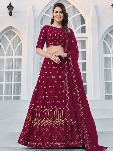 Attractive Dark Pink Sequined Georgette Party Wear Lehenga Choli