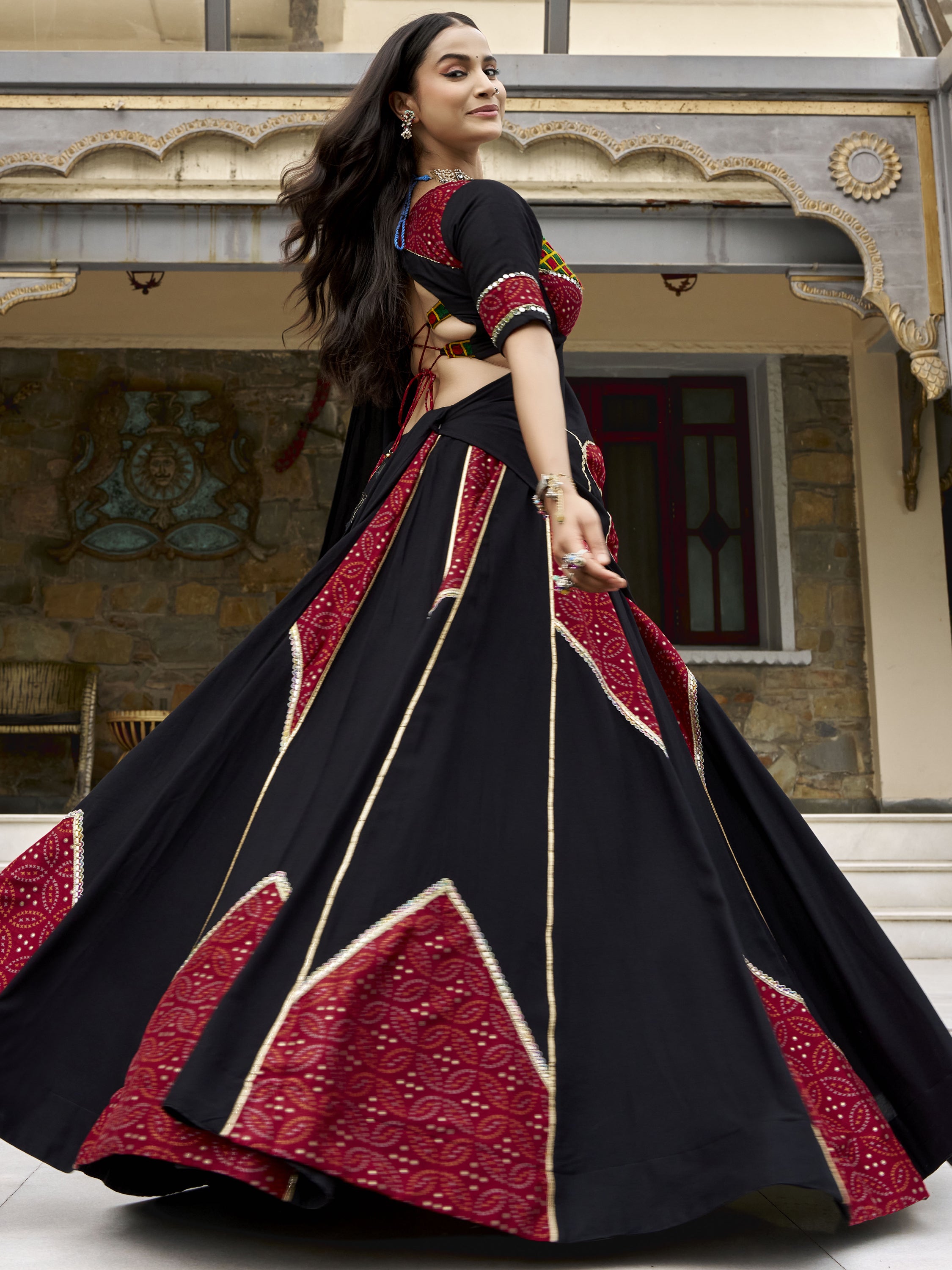 Wonderful Black Printed Rayon Navratri Wear Lehenga Choli With Dupatta