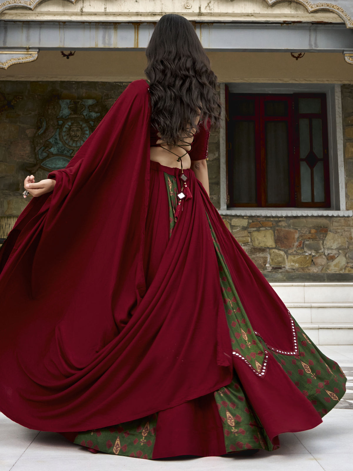 Precious Maroon Gota Laced Rayon Navratri Wear Lehenga Choli With Dupatta