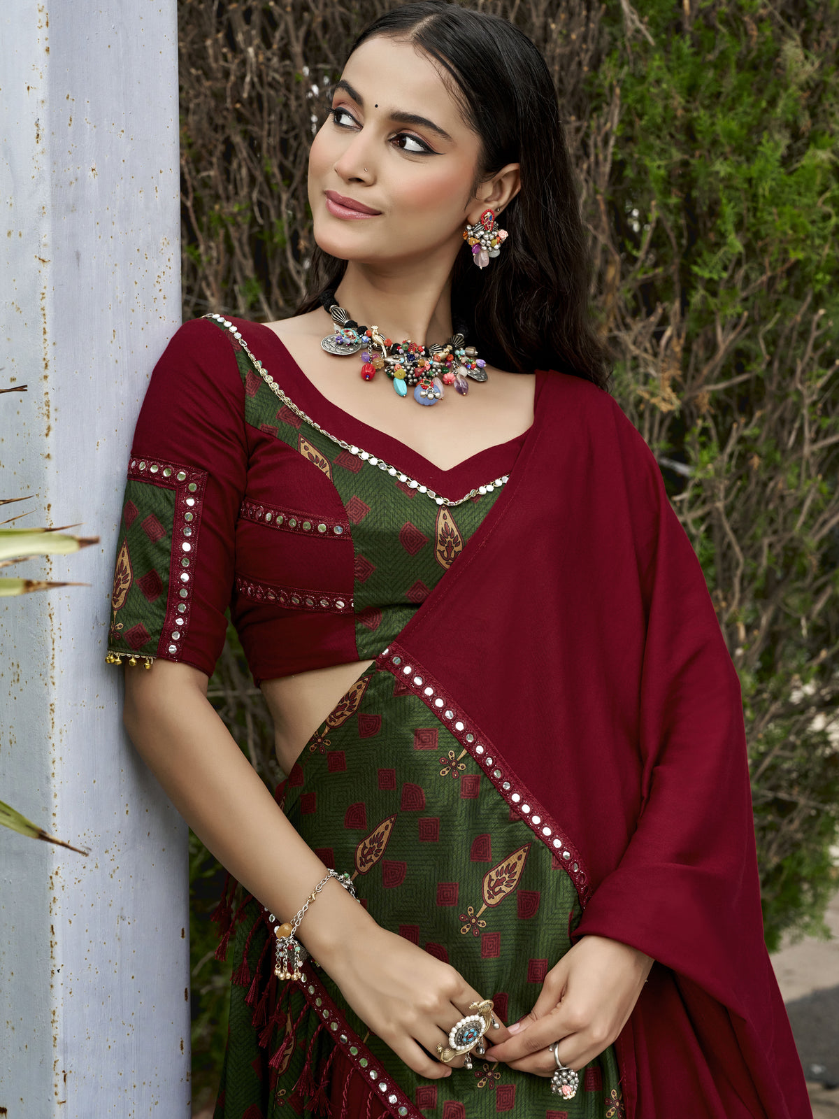 Precious Maroon Gota Laced Rayon Navratri Wear Lehenga Choli With Dupatta