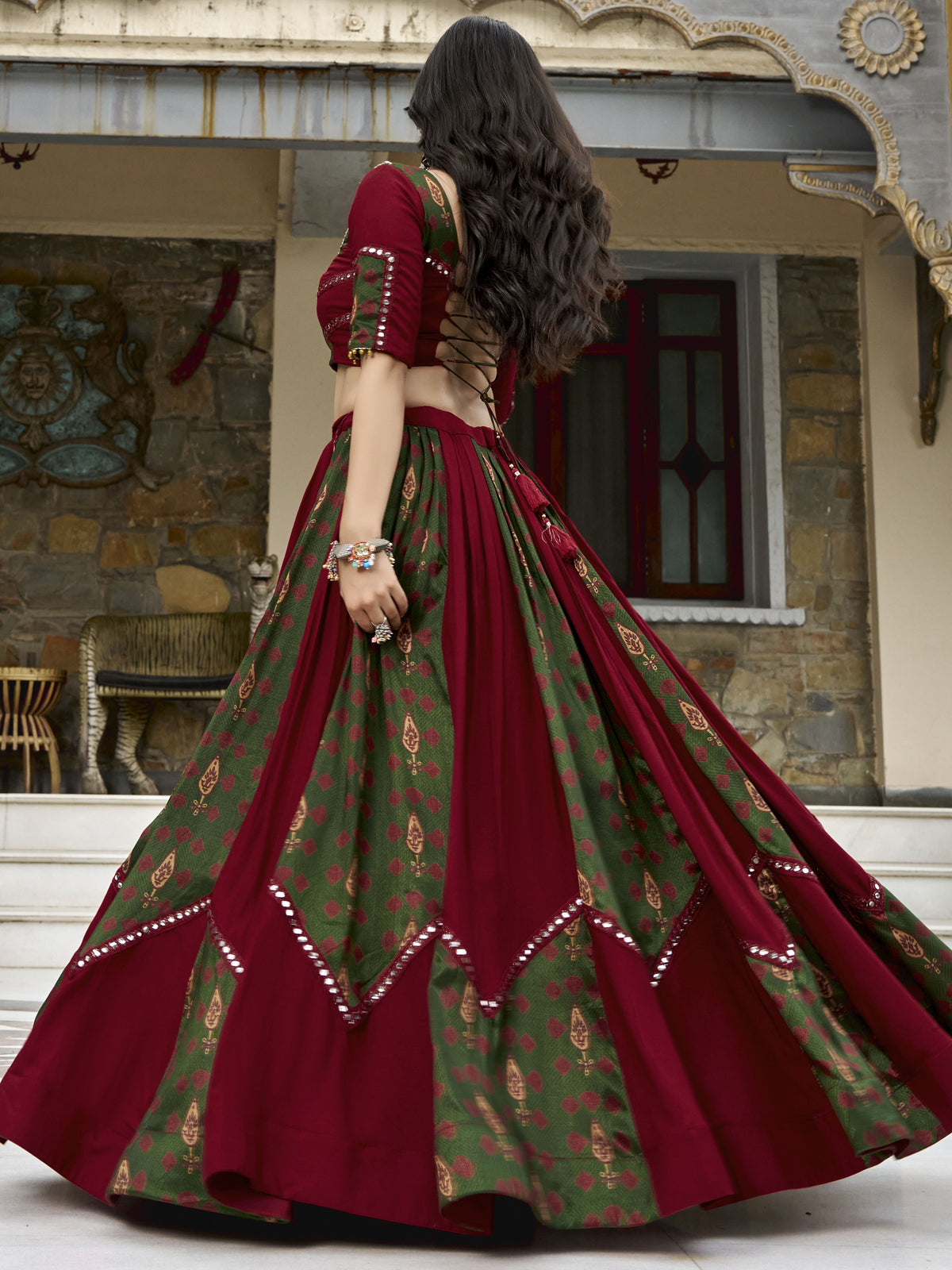 Precious Maroon Gota Laced Rayon Navratri Wear Lehenga Choli With Dupatta