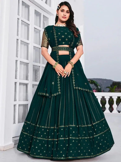 Gorgeous Dark Green Sequined Georgette Party Wear Lehenga