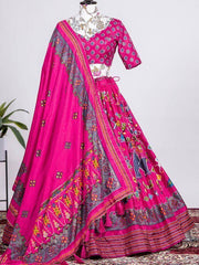 Stunning Pink Patola Printed Silk Lehenga Choli