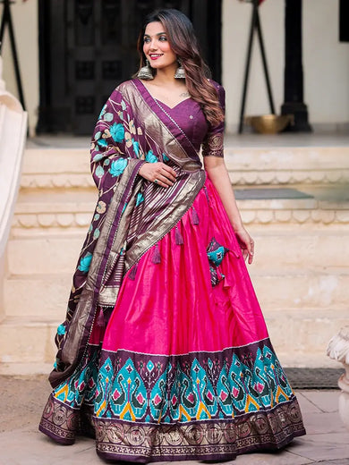 Delicate Pink Dola Silk Patola Printed Navratri Wear Lehenga Choli