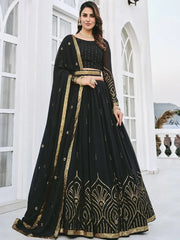 Smashing Black Sequined Georgette Party Wear Lehenga Choli