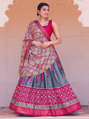 Alluring Grey Patola Printed Silk Festival Wear Lehenga Choli