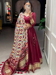 Spectacular Maroon Gaji Silk Lehenga Choli With Printed Dupatta
