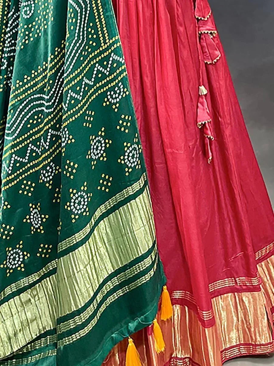 Adorable Coral Red Gaji Silk Sangeet Wear Lehenga Choli With Dupatta