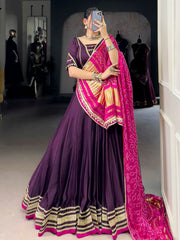 Awesome Purple Georgette Gota Patti Work Lehenga Choli With Dupatta