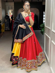 Spectacular Red-Yellow Gamthi Work Ready-Made Navratri Lehenga Choli