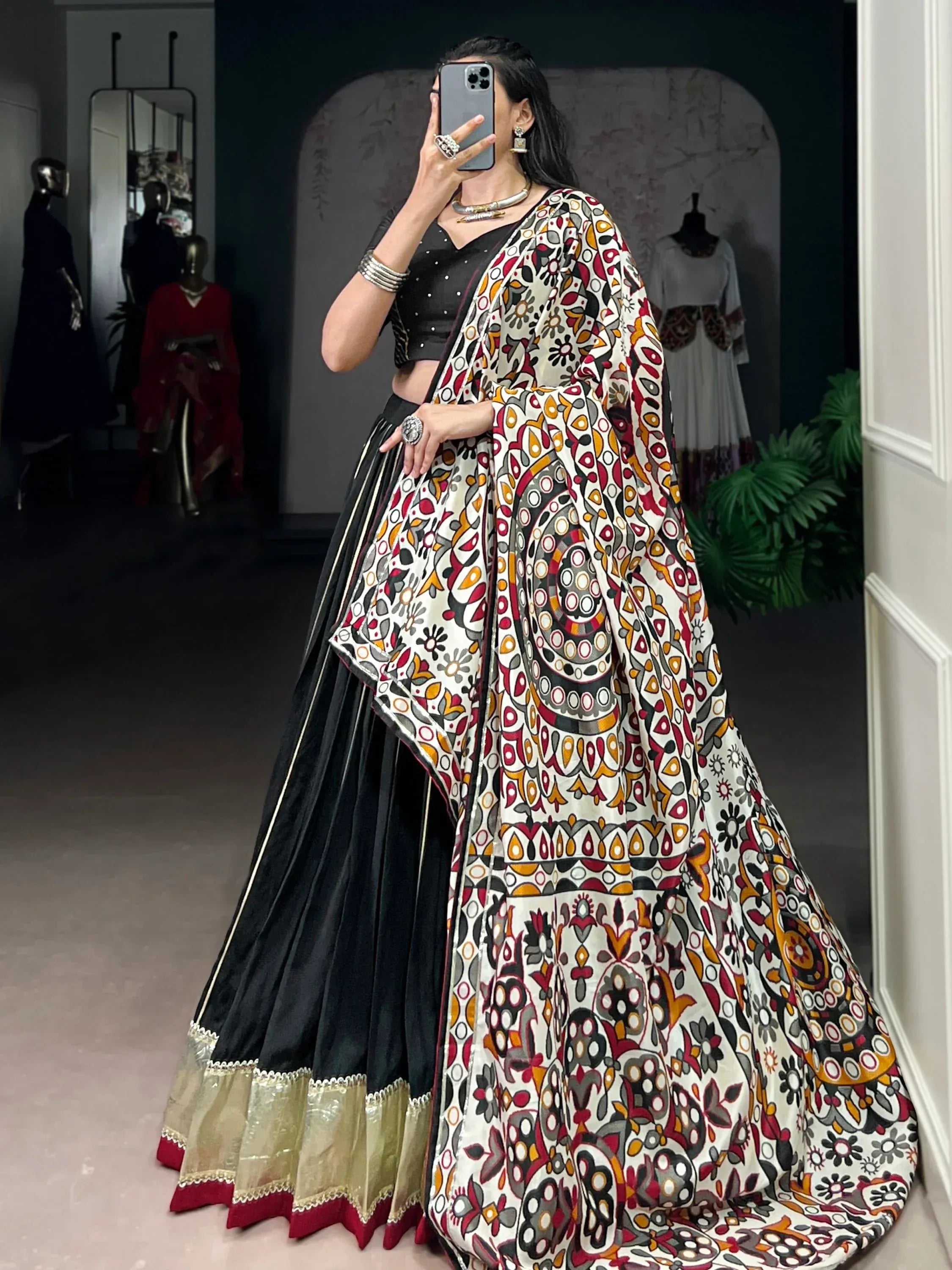 Magnificent Black Lace Work Chanderi Silk Navratri Wear Lehenga Choli