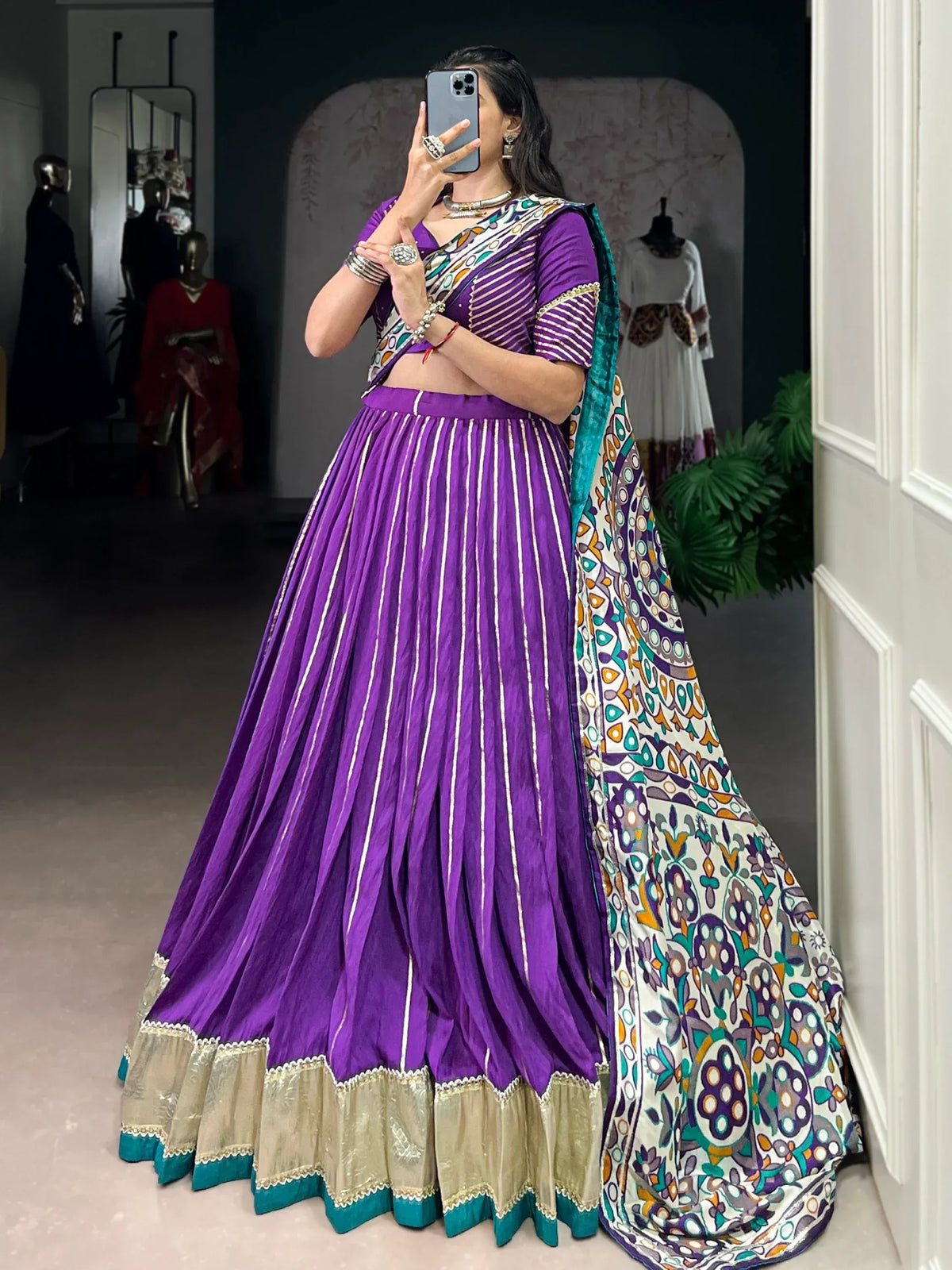Striking Purple Chanderi Festive Wear Lehenga Choli With Printed Dupatta