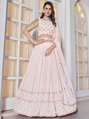 Alluring Pink Sequined Georgette Party Wear Lehenga Choli
