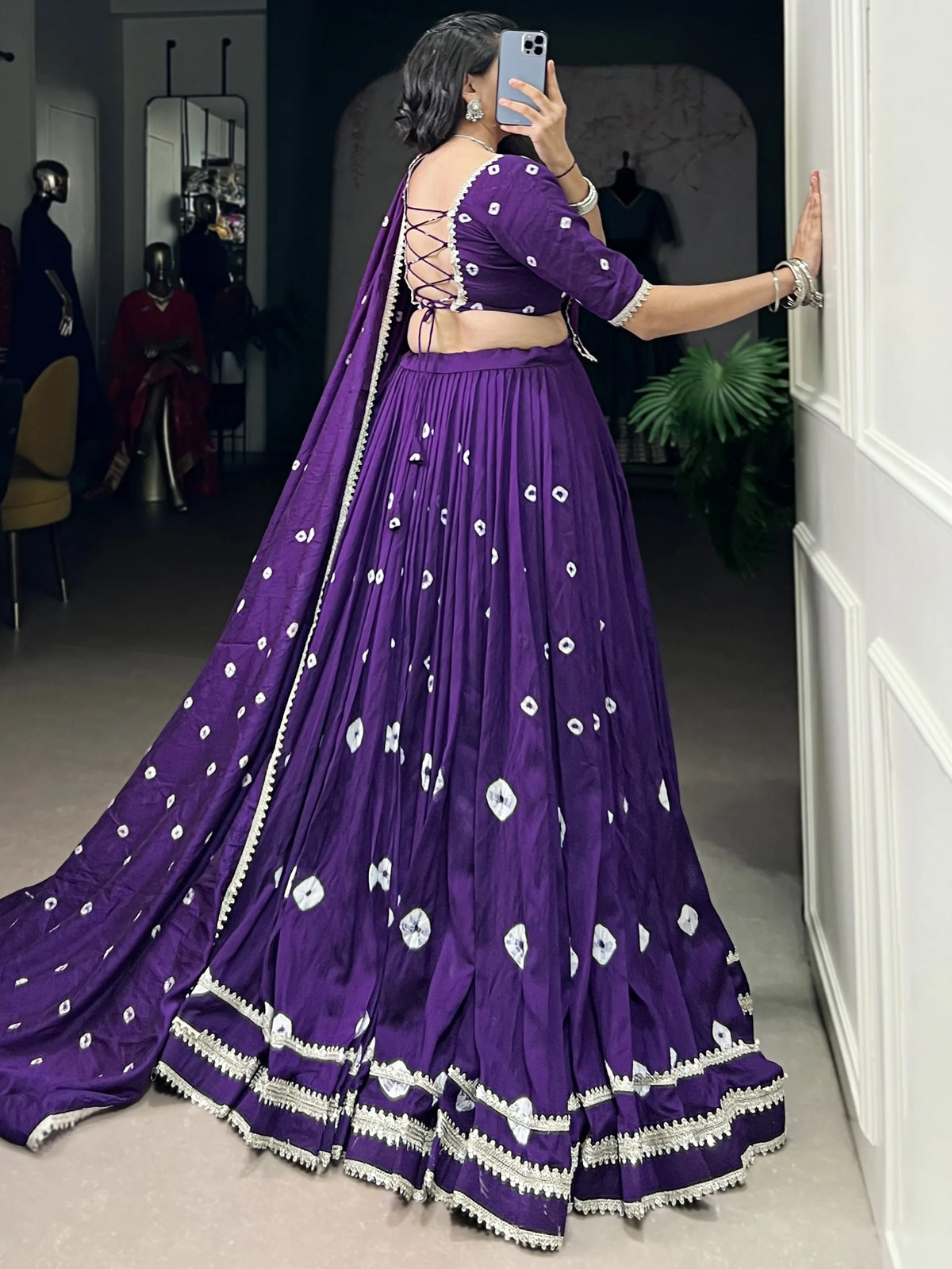Aesthetics Purple Bandhej Printed Chanderi Navratri Lehenga Choli
