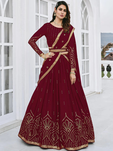 Graceful Maroon Sequined Georgette Party Wear Lehenga Choli
