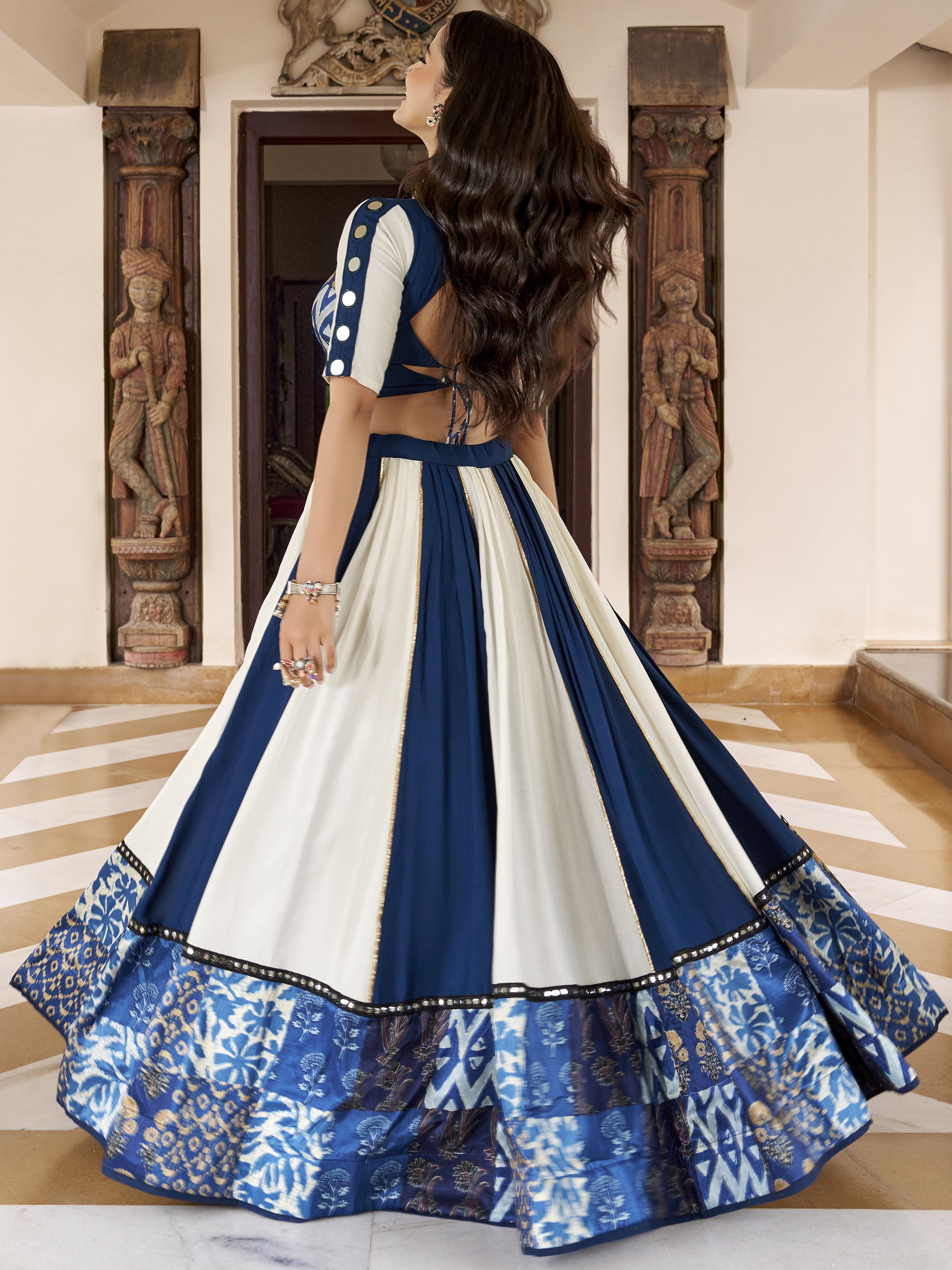 Great Blue Gota Laced Rayon Navratri Special Lehenga Choli With Dupatta