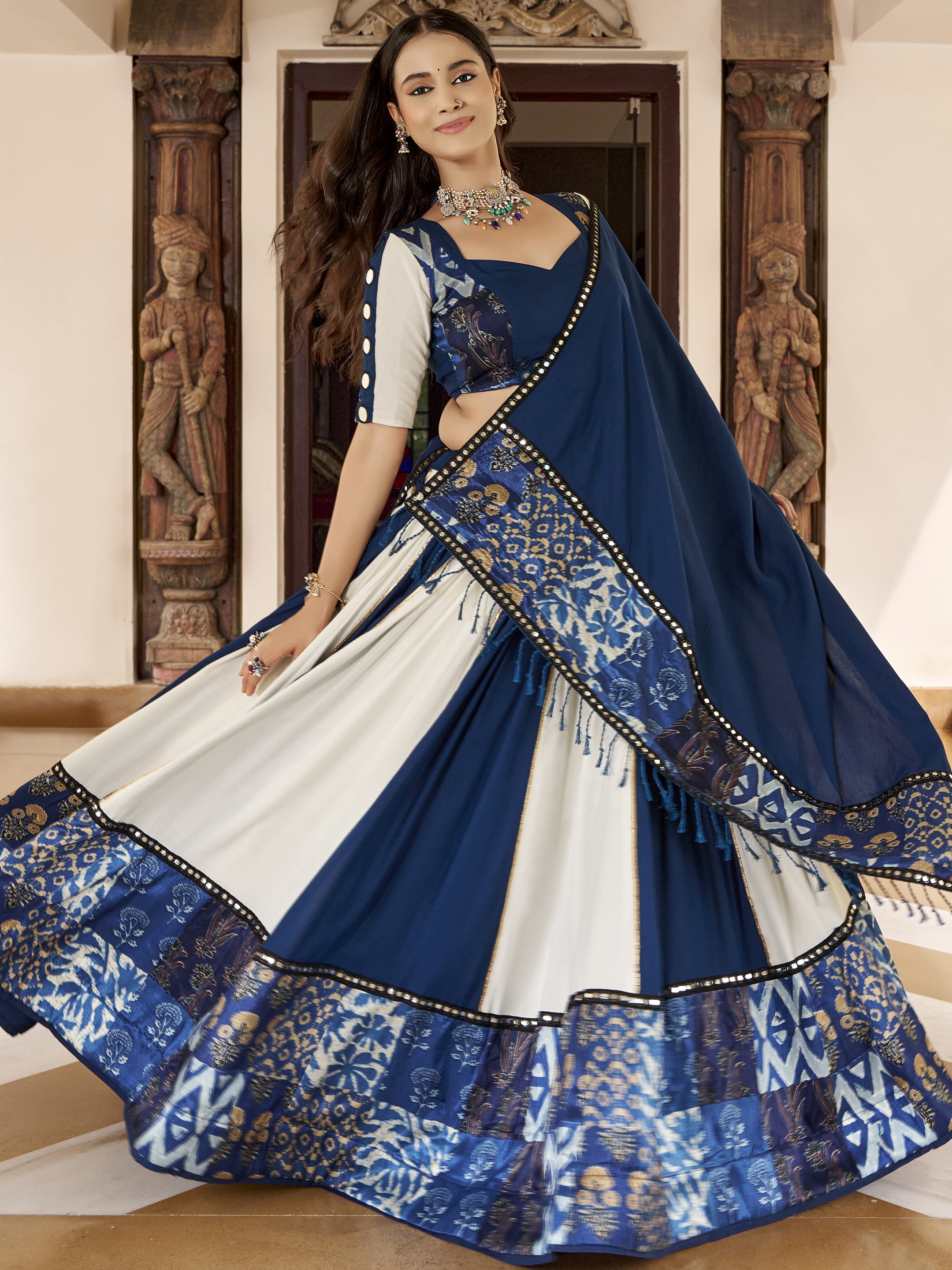 Great Blue Gota Laced Rayon Navratri Special Lehenga Choli With Dupatta