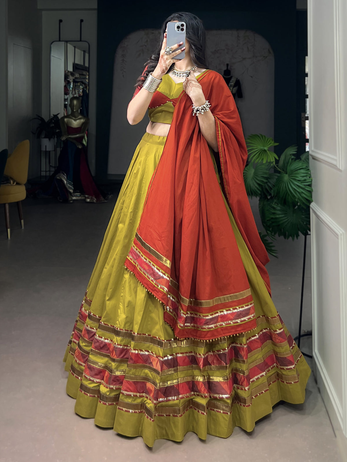 Fresh Mustard Yellow Gota Laced Navratri Wear Lehenga Choli With Dupatta
