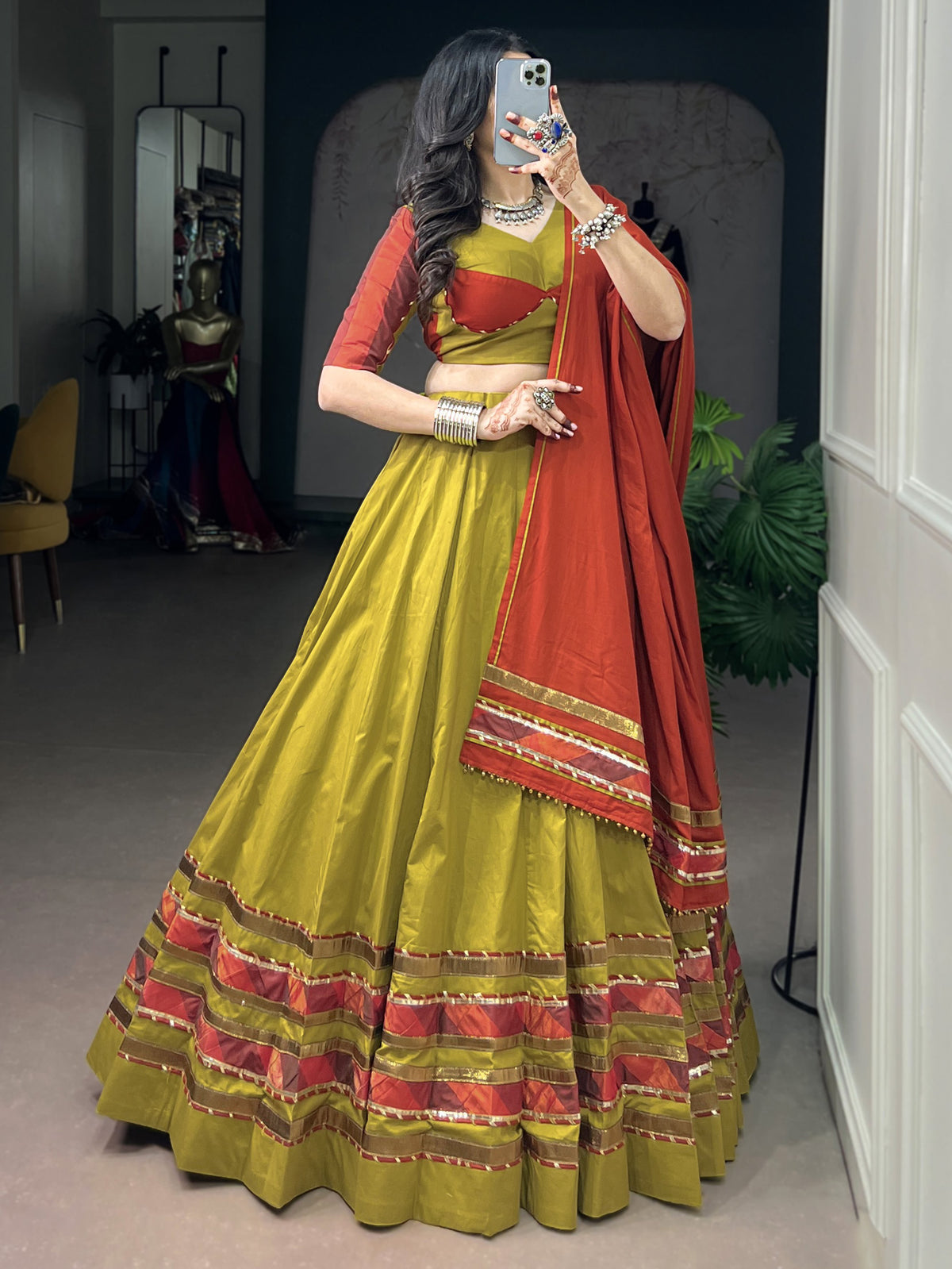 Fresh Mustard Yellow Gota Laced Navratri Wear Lehenga Choli With Dupatta