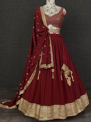 Stunning Maroon Sequins Embroidered Georgette Party Wear Lehenga Choli