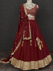 Stunning Maroon Sequins Embroidered Georgette Party Wear Lehenga Choli