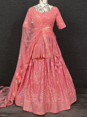 Remarkable Pink Sequins Embroidered Georgette Party Wear Lehenga Choli