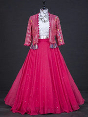 Precious Pink Thread Embroidery Georgette Wedding Wear Lehenga Choli