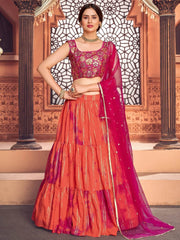 Orange Shibori Printed Cotton Party Wear Lehenga Choli